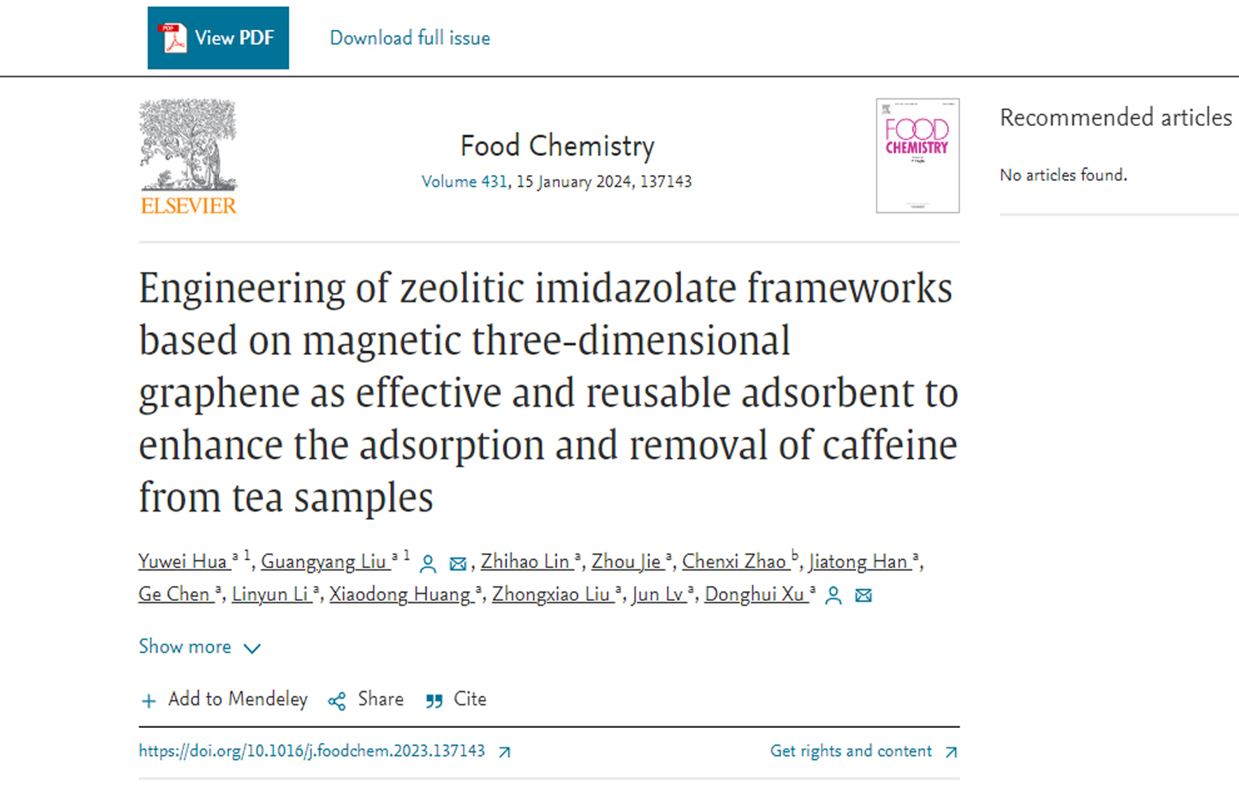 Quality and safety group research constructs a new method for efficient caffeine enrichment in tea
