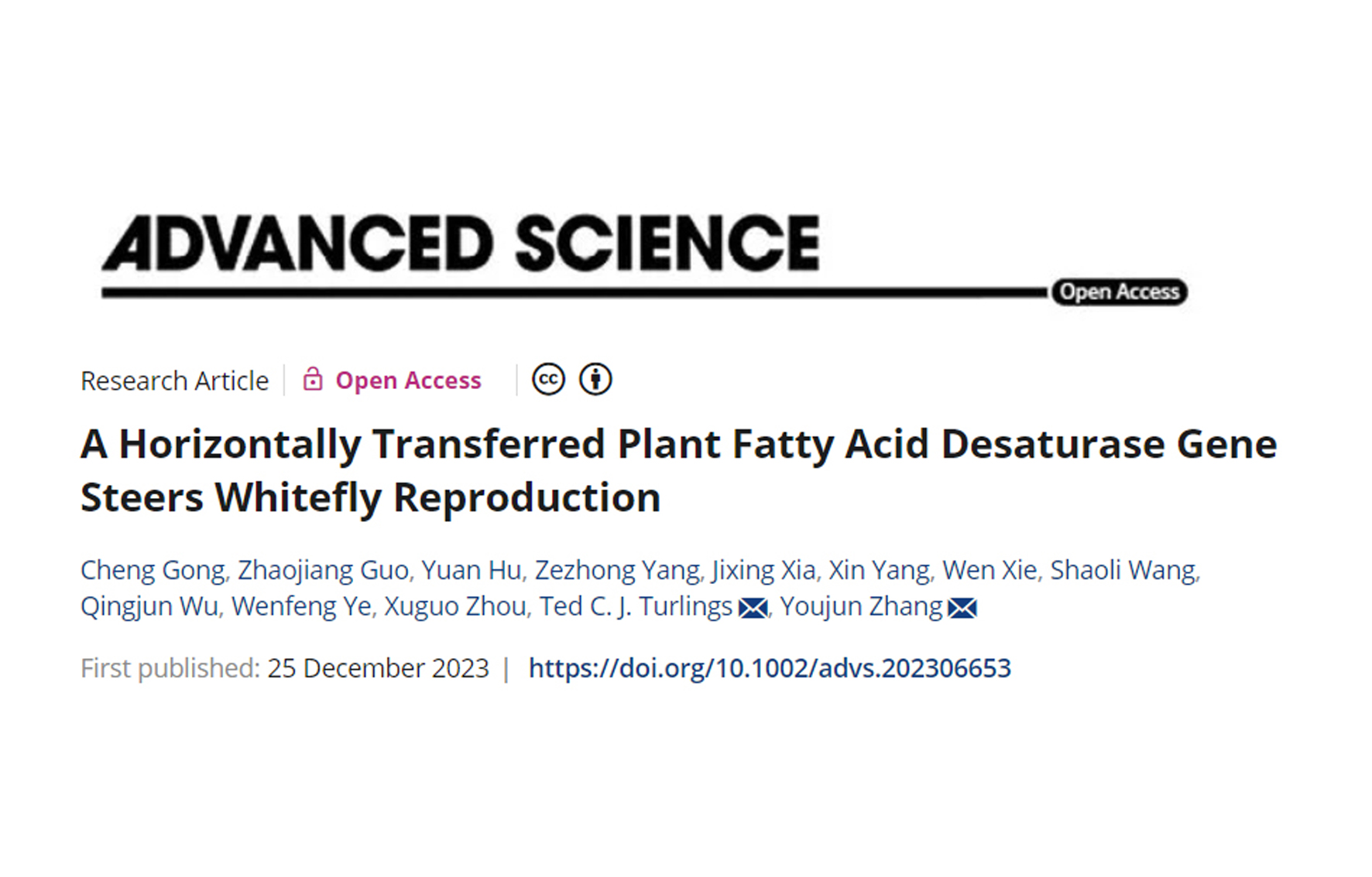 A horizontally transferred plant fatty acid desaturase gene steers whitefly reproduction