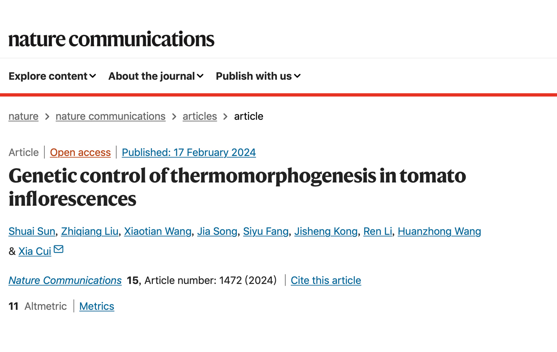 The Quality Molecular Improvement Research Group of Institute of Vegetables and Flowers reveals a new mechanism for the thermal morphogenesis of tomato inflorescences