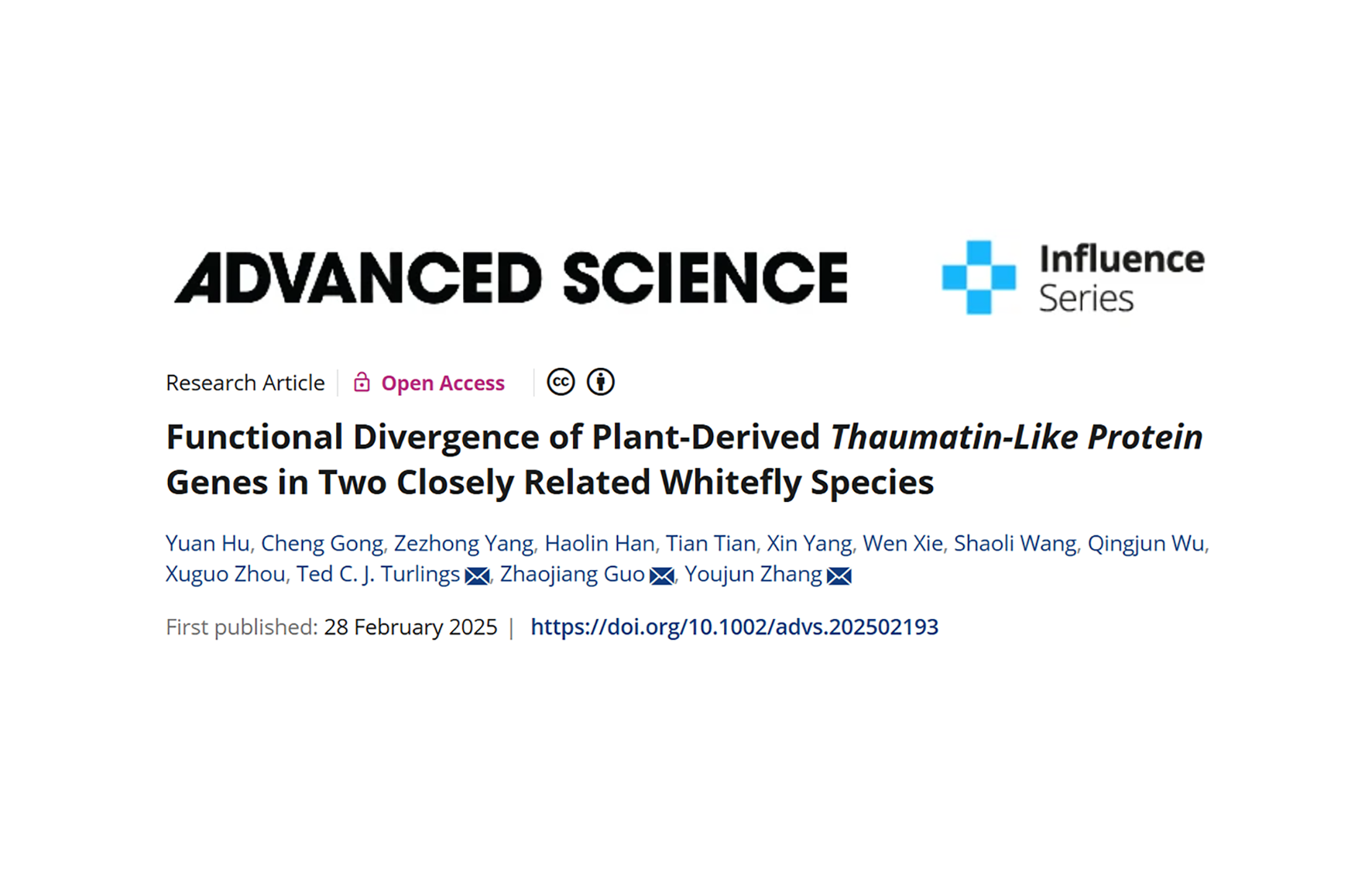 Functional divergence of plant-derived thaumatin-like protein genes in two closely related whitefly species“Source: Institute of Vegetables and Flowers”